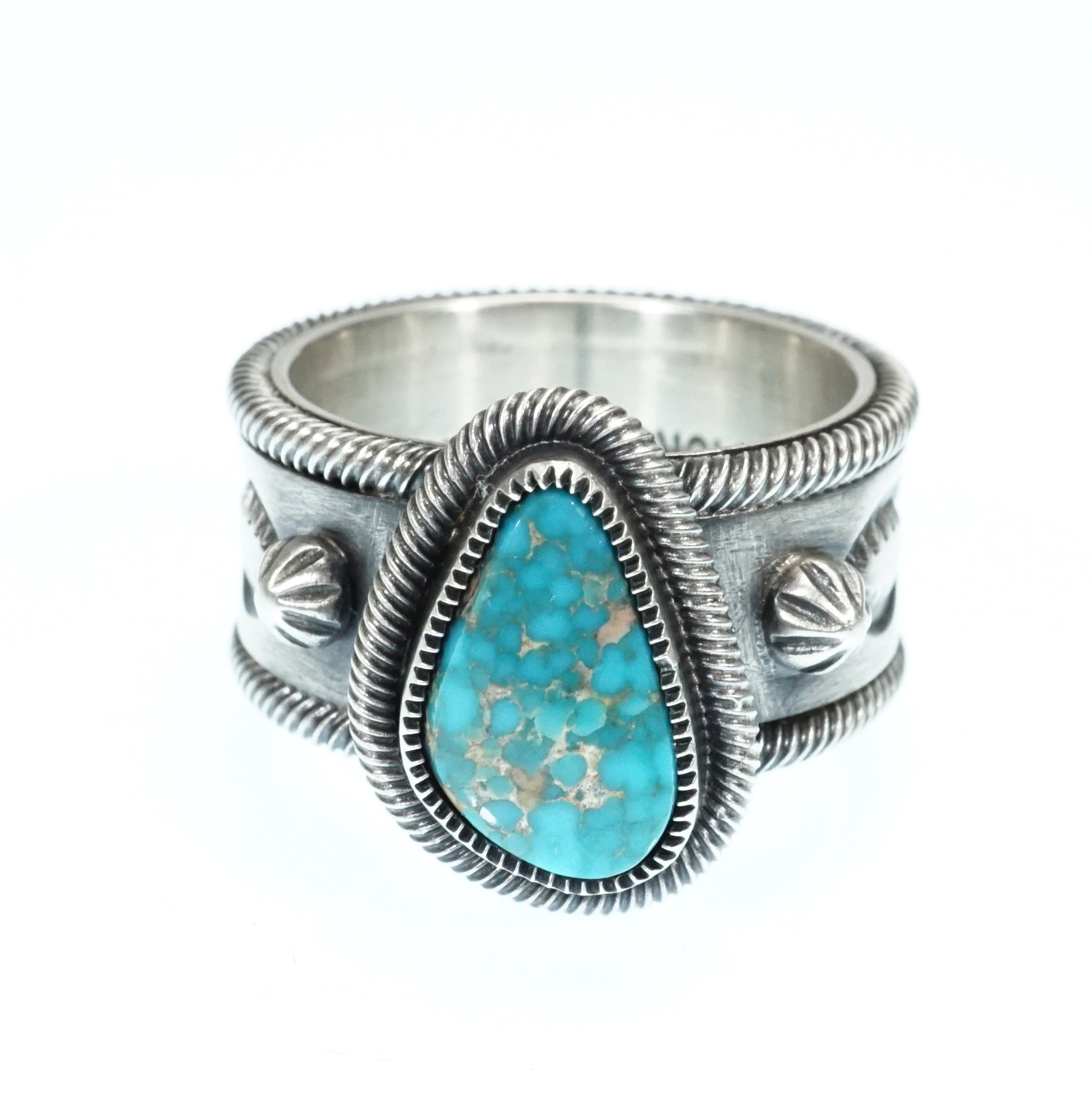 Navajo Artist Jacob Morgan Sterling Silver Ring with Candelaria