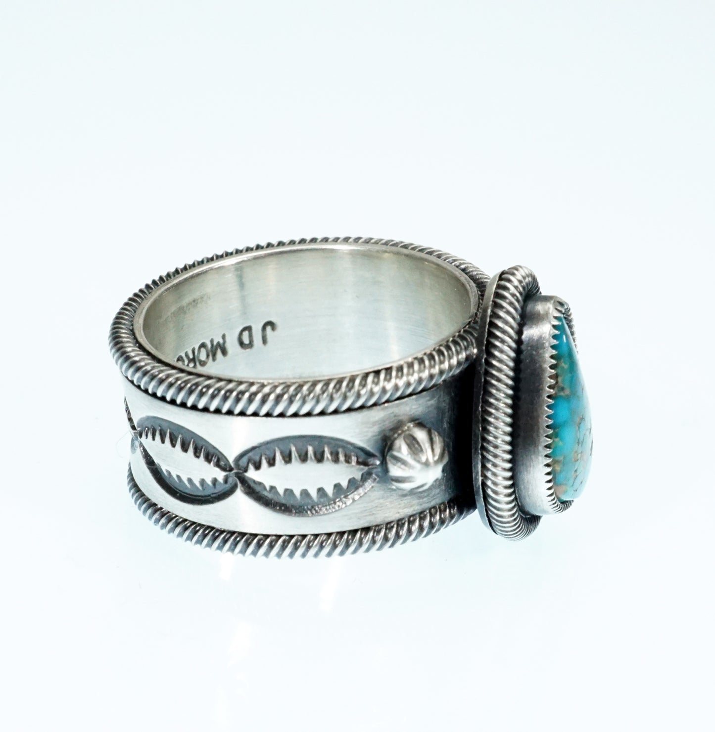 Navajo Artist Jacob D. Morgan Sterling Silver Ring with Candelaria Turquoise