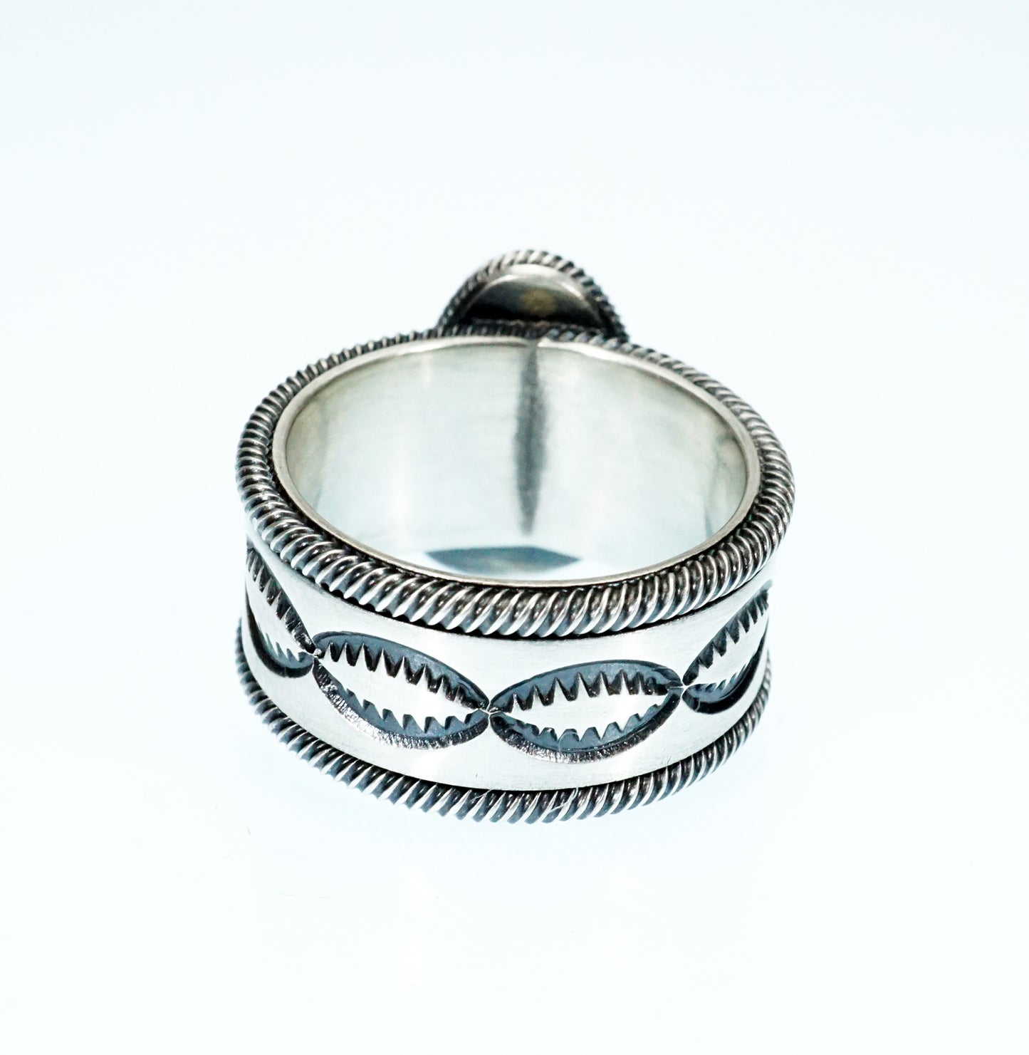 Navajo Artist Jacob D. Morgan Sterling Silver Ring with Candelaria Turquoise