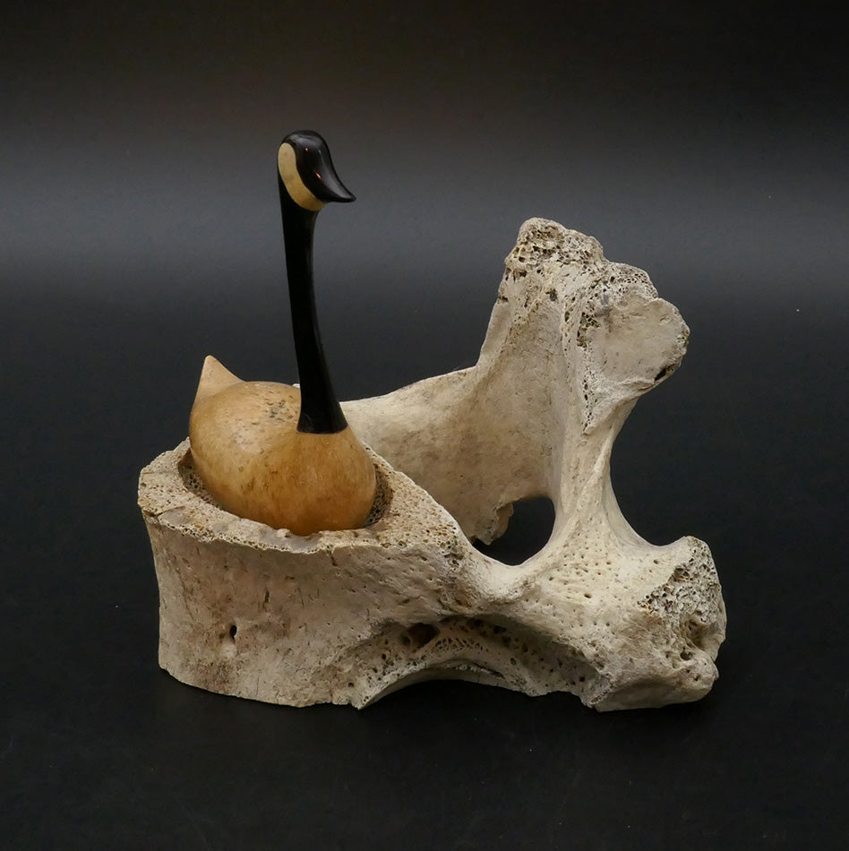 James Aningayou Bone Goose on Nest Eskimo Art