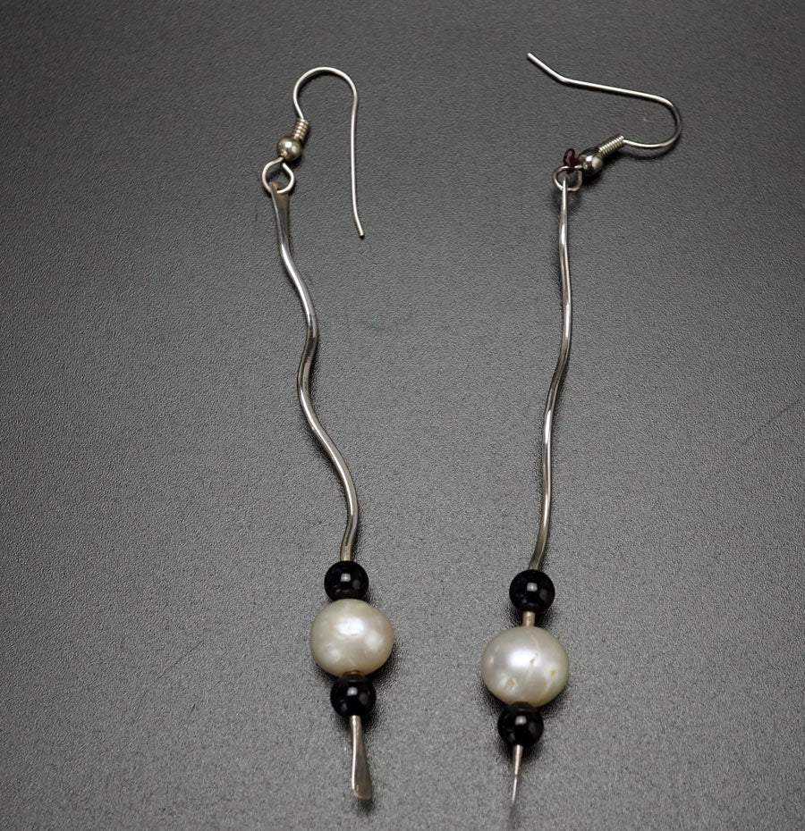 Jerry Gaussoin Curly Sterling Silver Pearl Earrings