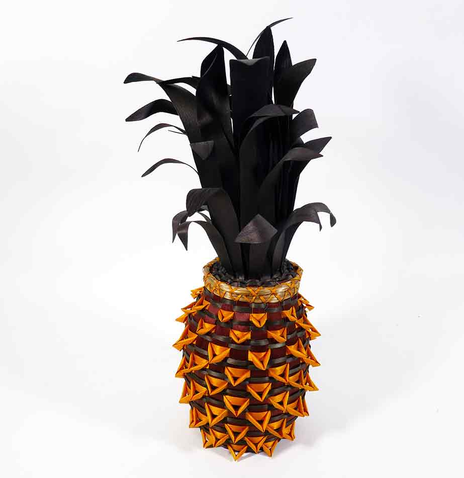 Wabanaki Penobscot Kim Bryant Black Ash and Sweetgrass Pineapple Basket