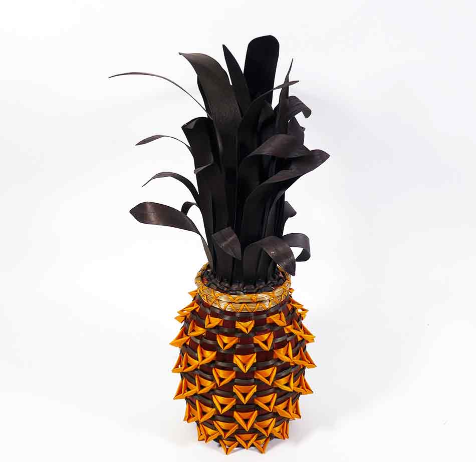 Wabanaki Penobscot Kim Bryant Black Ash and Sweetgrass Pineapple Basket