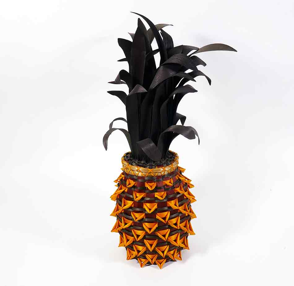 Wabanaki Penobscot Kim Bryant Black Ash and Sweetgrass Pineapple Basket