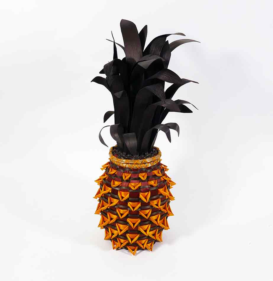 Wabanaki Penobscot Kim Bryant Black Ash and Sweetgrass Pineapple Basket