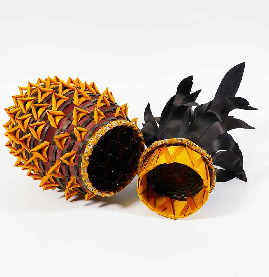 Wabanaki Penobscot Kim Bryant Black Ash and Sweetgrass Pineapple Basket
