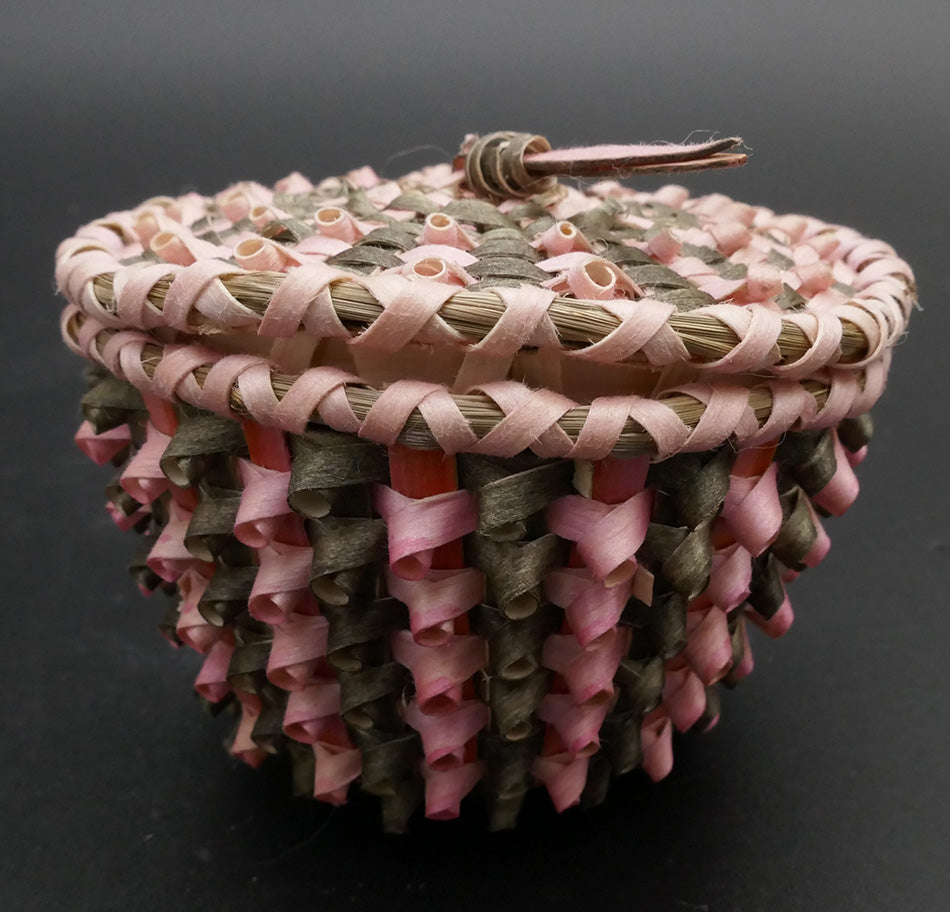 Wabanaki Art Amanda Ennis Maliseet Artist Pink-Green Curl Basket