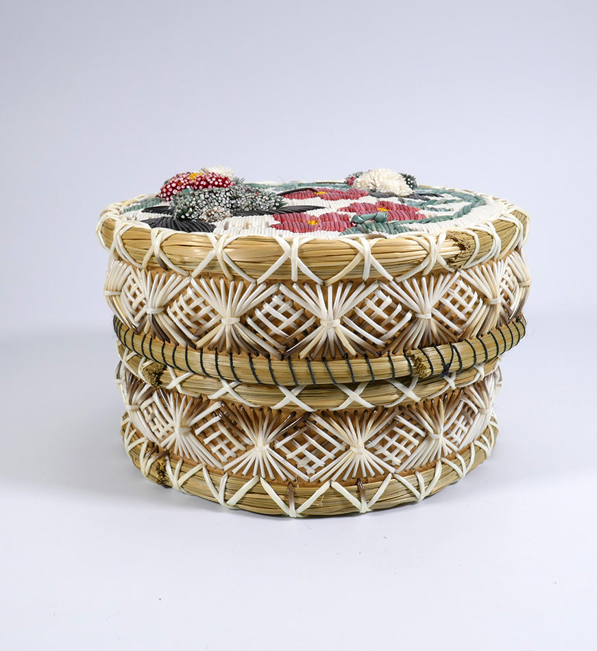 Three Dimensional Quill Work Basket Ojibwe Marjorie Spanish