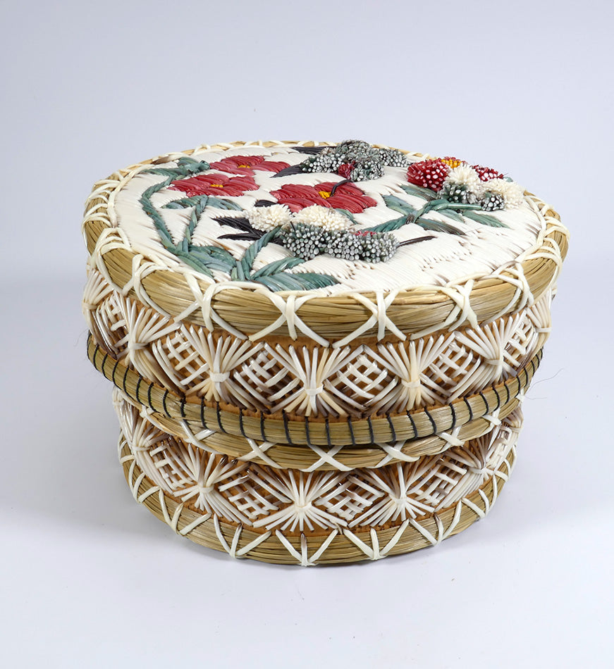 Three Dimensional Quill Work Basket Ojibwe Marjorie Spanish