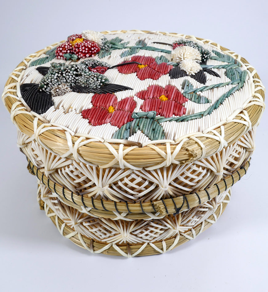 Three Dimensional Quill Work Basket Ojibwe Marjorie Spanish