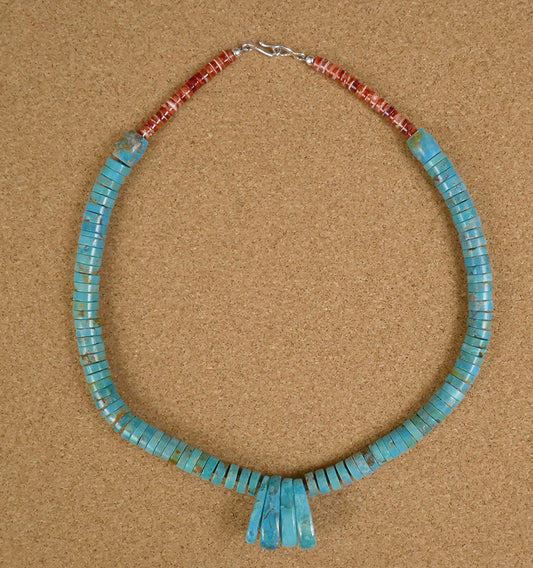 Kewa Jewelry Mary Tafoya Turquoise Necklace with Corn Beads