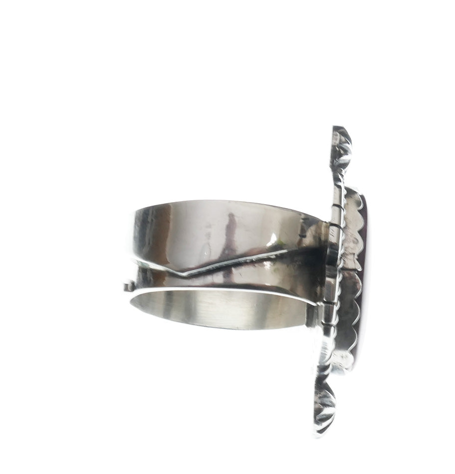 Navajo Jewelry Wide Band Sterling Silver Green Turquoise Ring Franklin Curtis Crowther