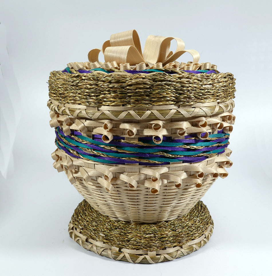 Passamaquoddy Kenny Keezer ash and braided sweetgrass basket