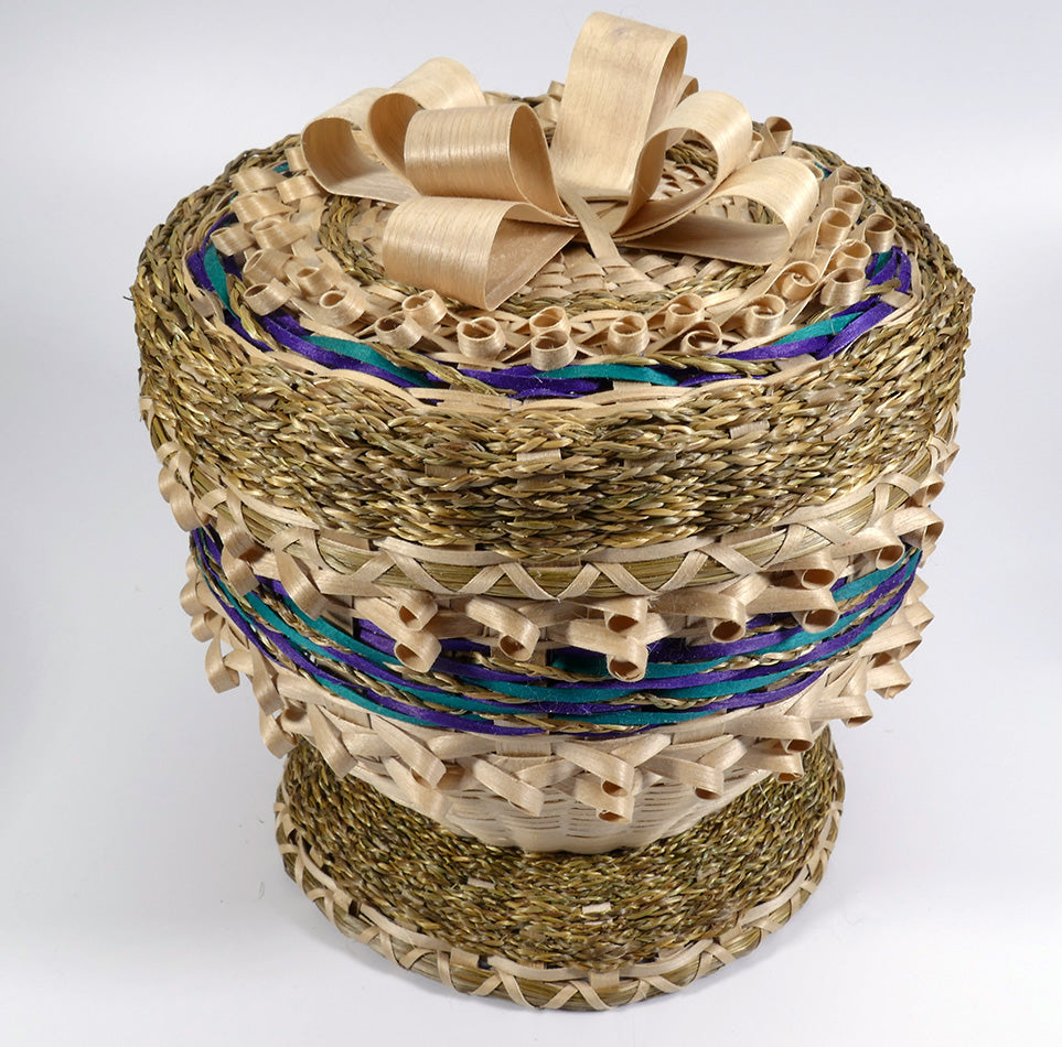 Passamaquoddy Kenny Keezer ash and braided sweetgrass basket