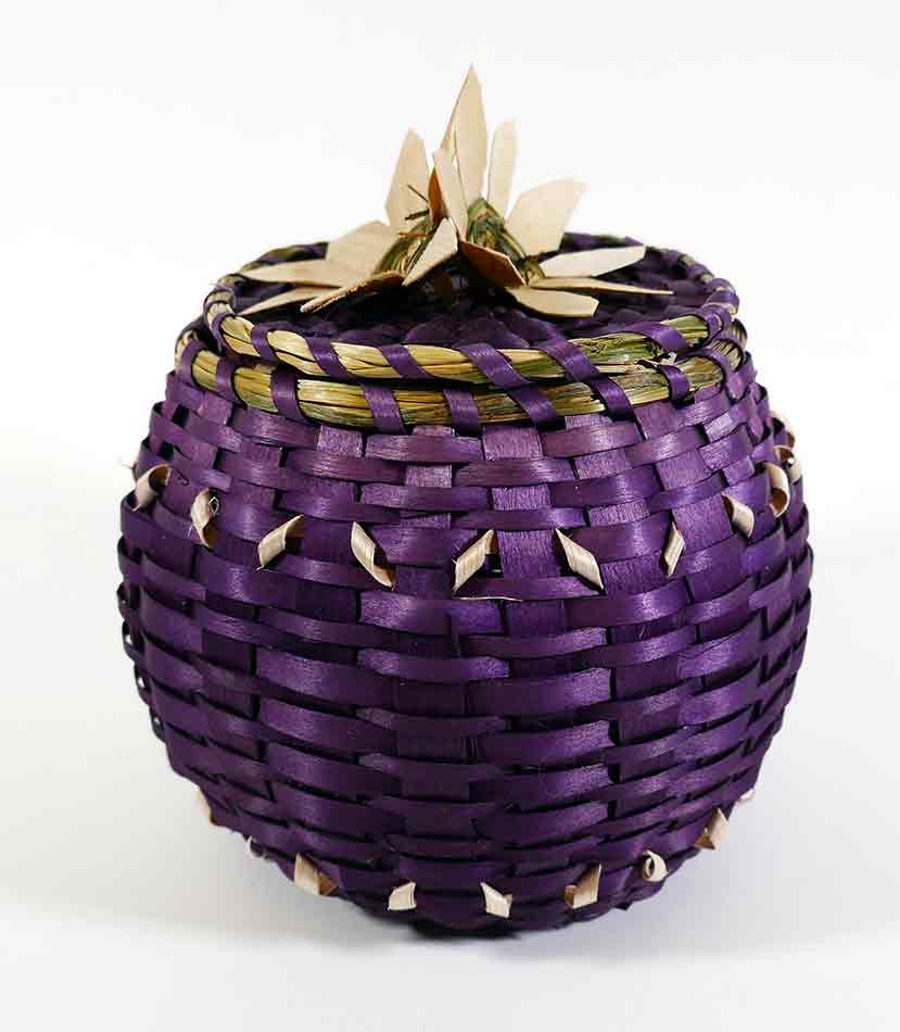 Wabanaki Pasamaquoddy Lydia Soctomah Purple Ash and Sweetgrass Basket