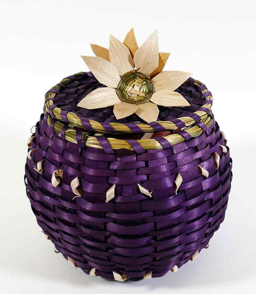 Wabanaki Pasamaquoddy Lydia Soctomah Purple Ash and Sweetgrass Basket