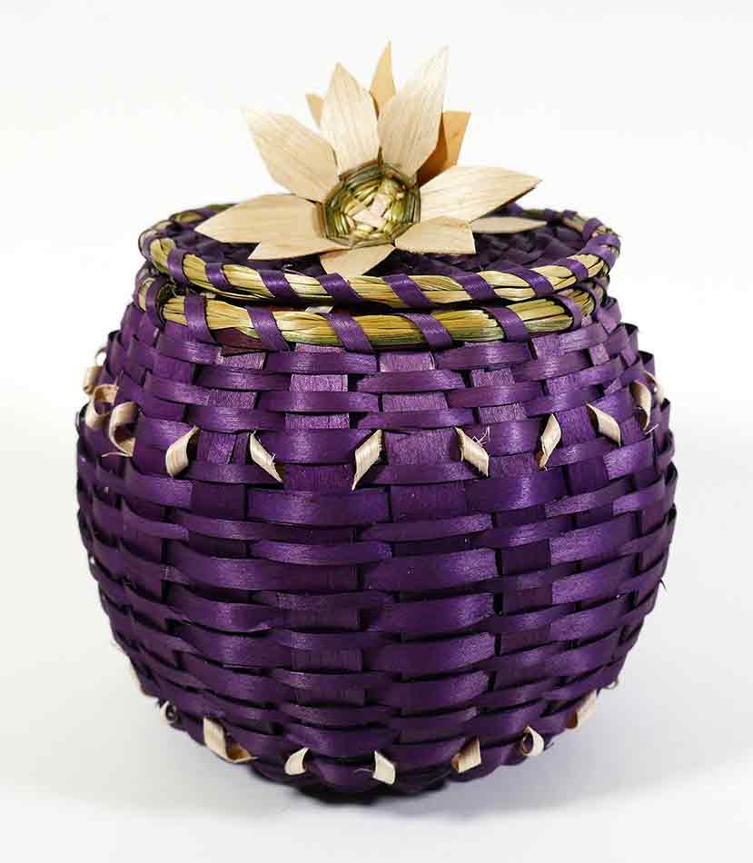 Wabanaki Pasamaquoddy Lydia Soctomah Purple Ash and Sweetgrass Basket