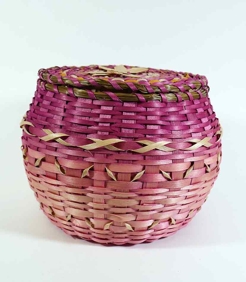 Wabanaki Pasamaquoddy Lydia Soctomah Black Ash Basket with Dragonfly