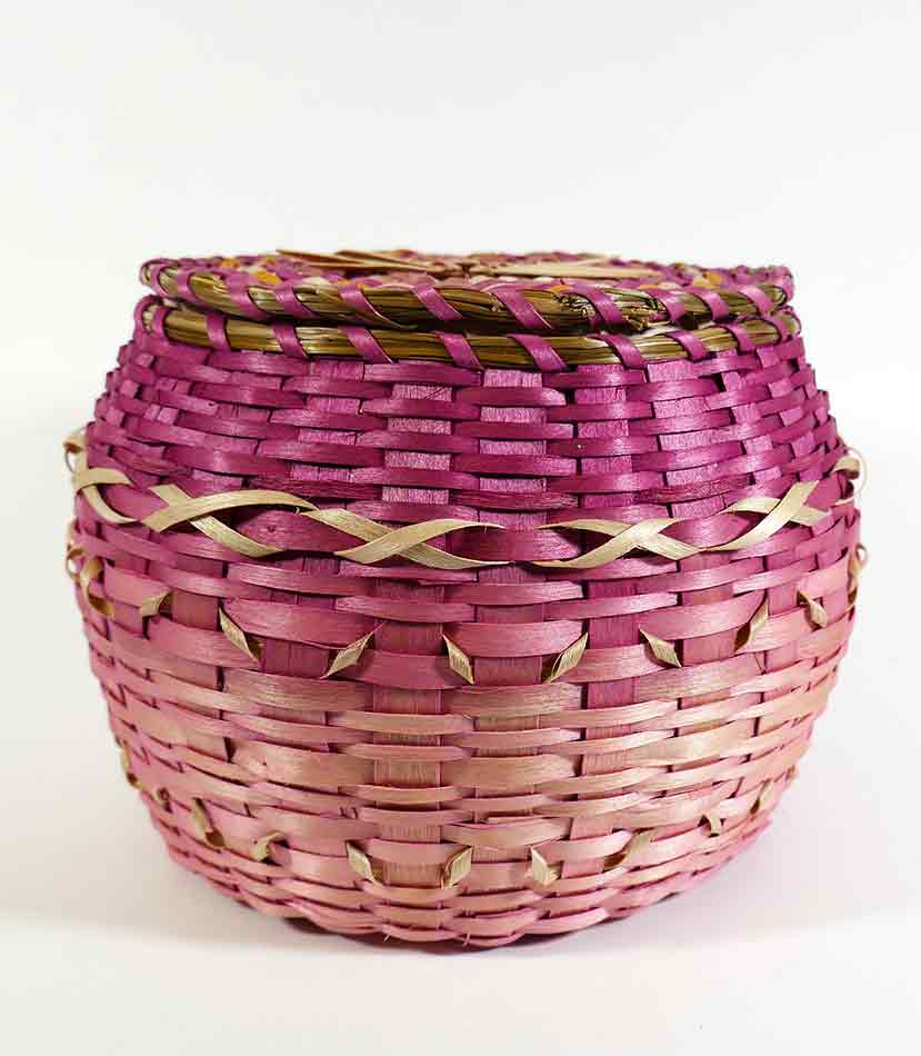 Wabanaki Pasamaquoddy Lydia Soctomah Black Ash Basket with Dragonfly