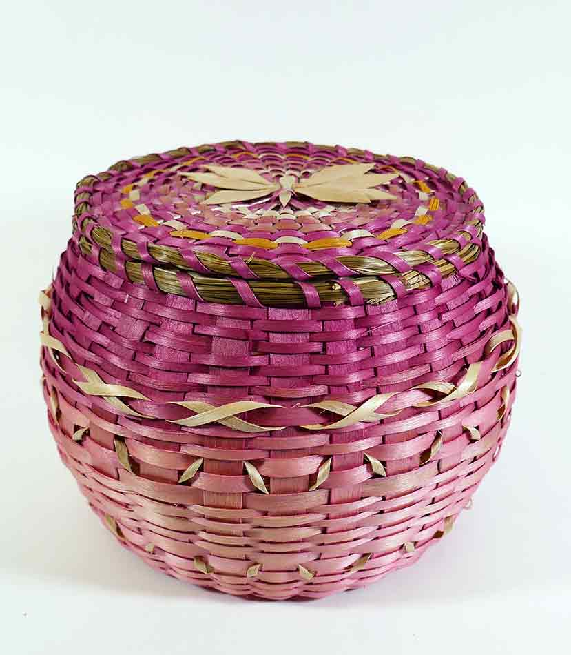 Wabanaki Pasamaquoddy Lydia Soctomah Black Ash Basket with Dragonfly