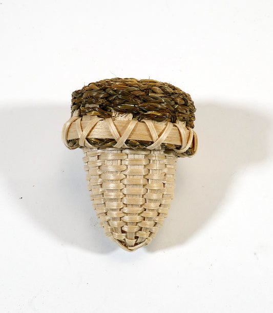 Wabanaki Baskets Passamaquoddy Michelle Smiley Black Ash and Sweetgrass Acorn