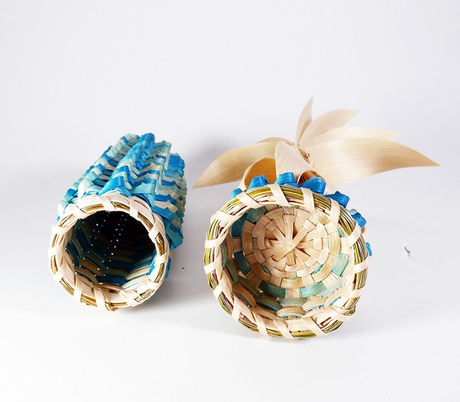 Passamaquoddy Geo Neptune Blue Corn Basket Wabanaki