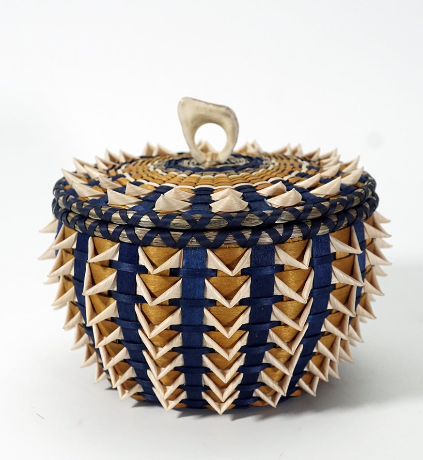 Sarah Sockbeson Penobscot Wabanaki Blue Gold Point Basket