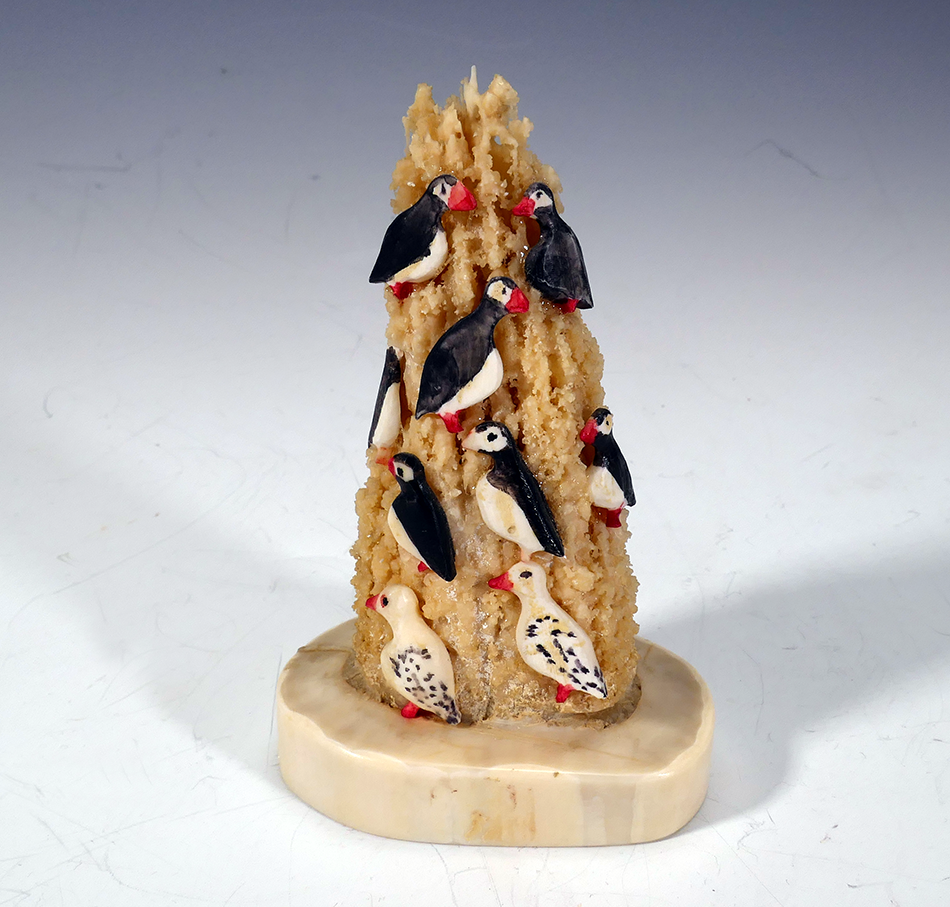 Inuit/Eskimo Alaskan Native Art Ivory Puffin Rookery
