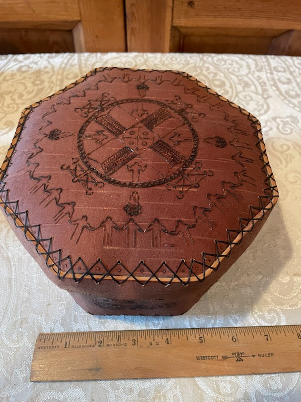 Penobscot Art Richard Love Hexagonal Birch Bark Container