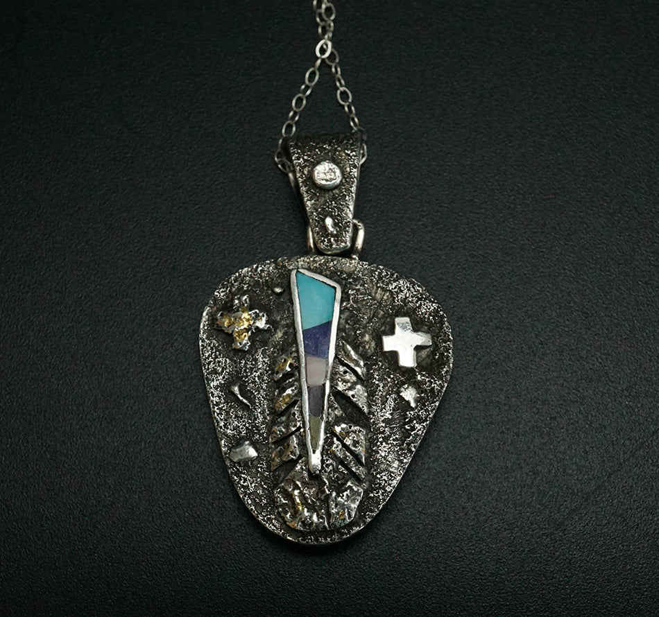 Reversible Sterling Silver Inlaid Pendant Cheryl Arviso Navajo Jewelry