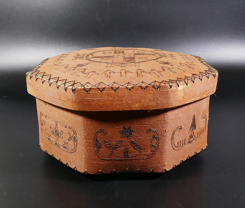 Penobscot Art Richard Love Hexagonal Birch Bark Container