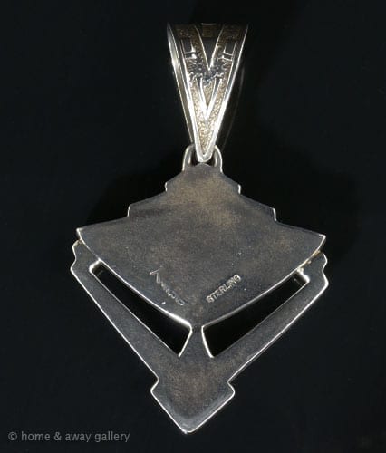 Ray Tracey Sterling Silver Navajo Inlay Pendant with Black Jade & Coral