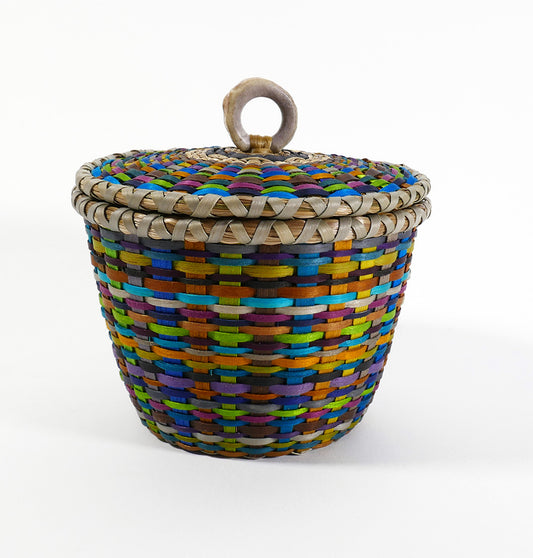 Colorful Fine Weave Wabanaki Basket Sarah Sockbeson Penobscot