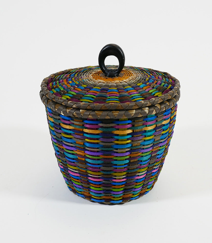 Colorful Fine Weave Wabanaki Basket Sarah Sockbeson Penobscot # 2