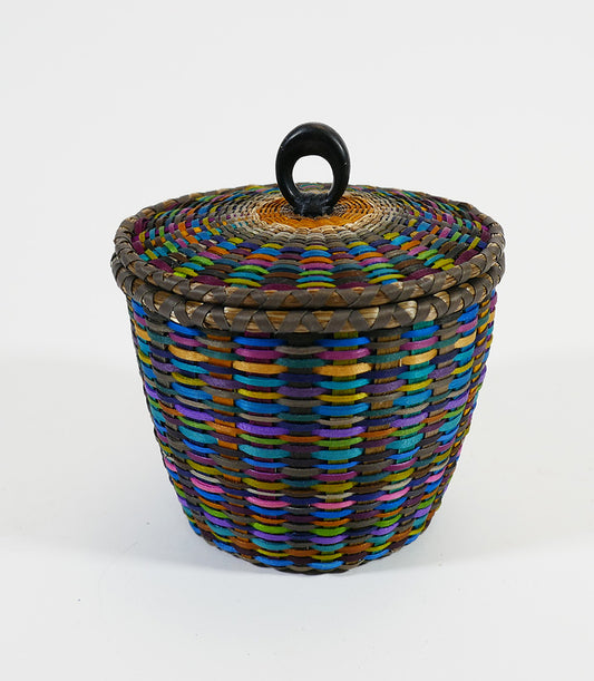 Colorful Fine Weave Wabanaki Basket Sarah Sockbeson Penobscot # 2