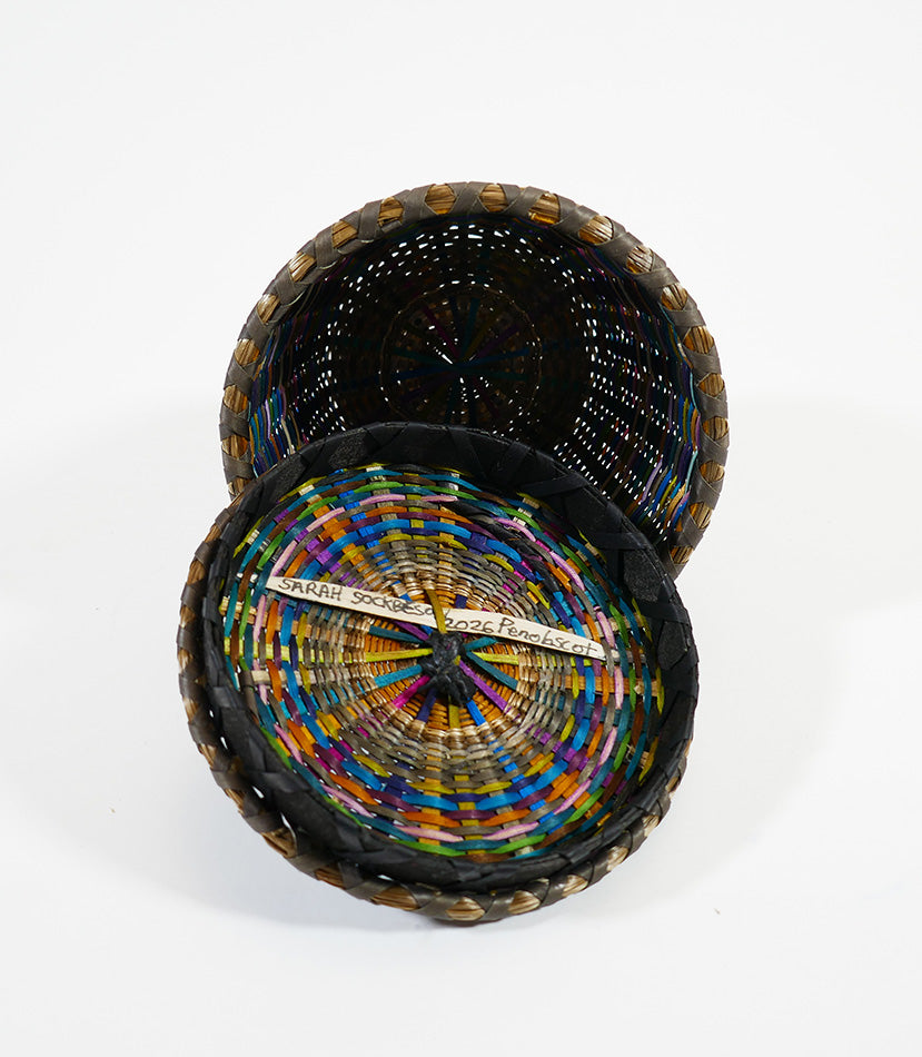 Colorful Fine Weave Wabanaki Basket Sarah Sockbeson Penobscot # 2