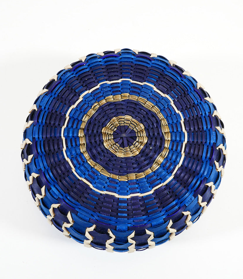 Sarah Sockbeson Penobscot Wabanaki Two-tone Blue Basket with Ribbon Curls
