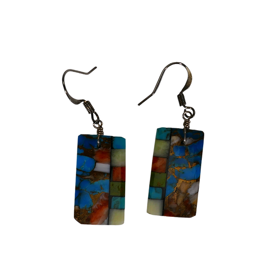Side Mosaic earrings by Mary Tafoya Kewa Santo Domingo with Composite Materials