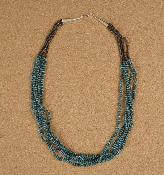 Verla Coriz Five Strand Blue Turquoise Nugget Necklace Native American Jewelry