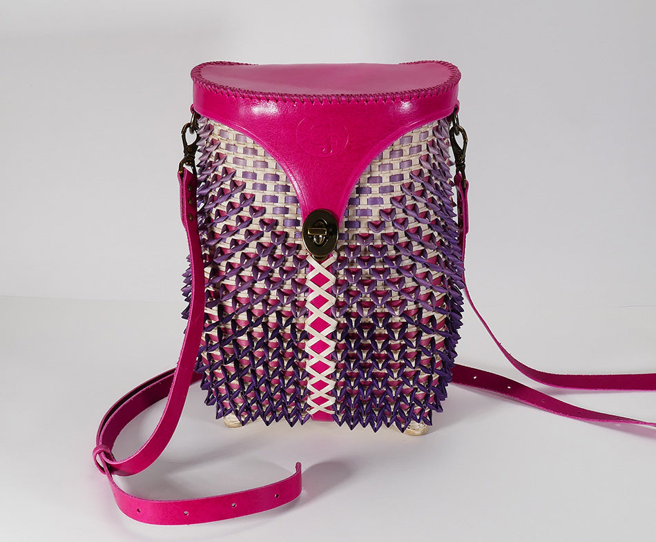 Wabanaki Baskets Gabriel Frey Pink-purple Point Purse Basket Passamaquoddy